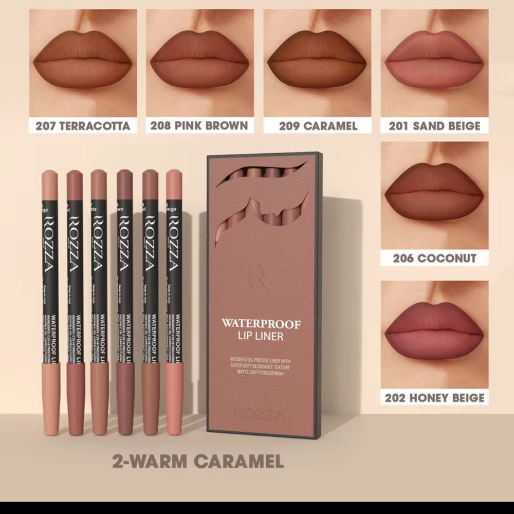 Vizza Waterproof Lip Liner Set - Terracotta, Pink Brown, Caramel, Sand Beige